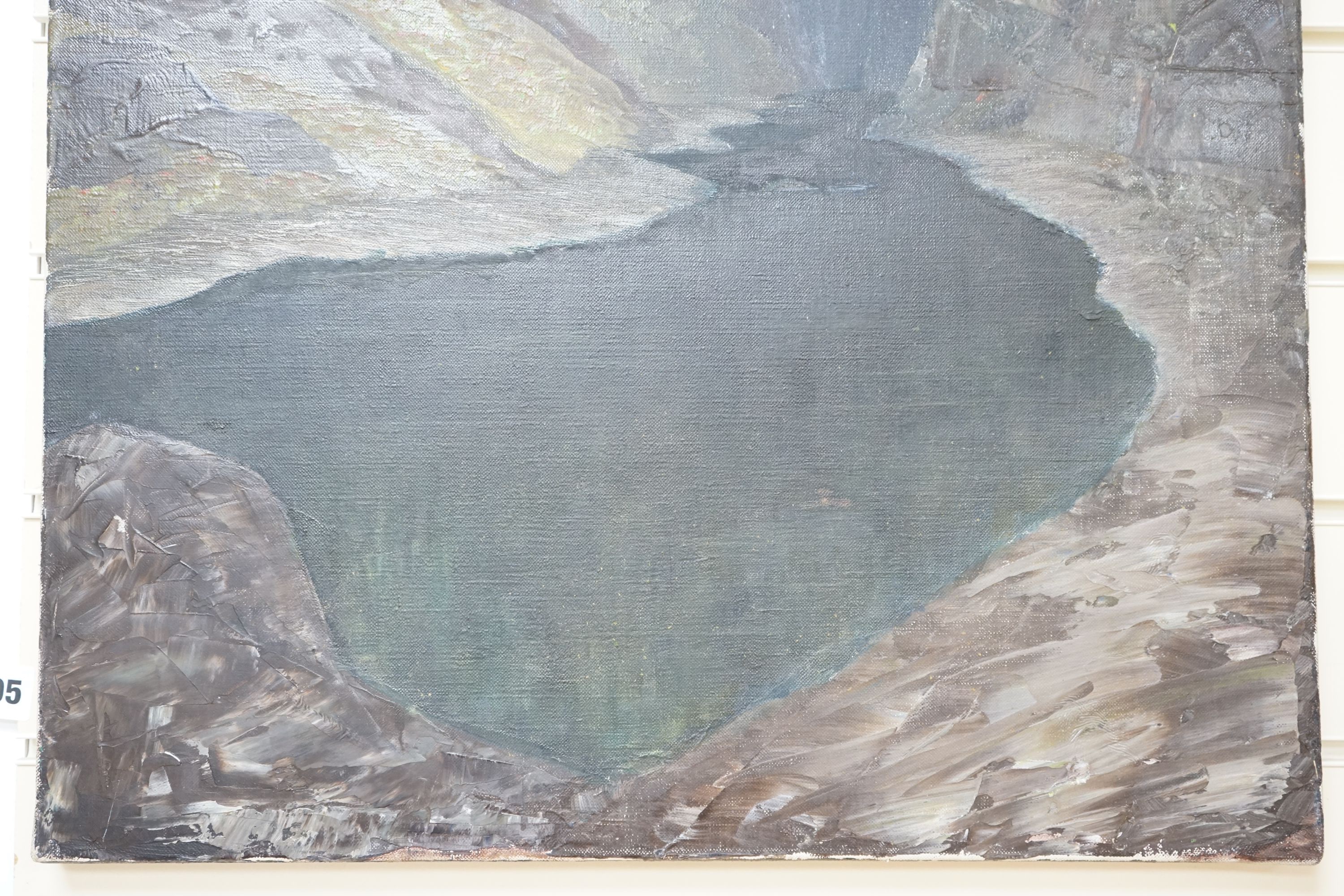 Galloway (1935-), oil on canvas, Eagle flying over a fjord, inscribed verso, 76 x 50cm, unframed